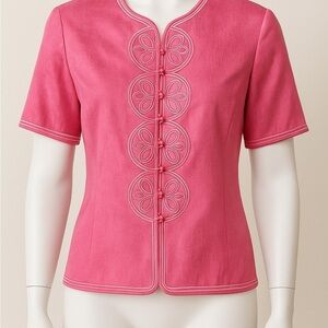 Adrianna Papell 100% Silk Vintage Embroidered Short Sleeve Jacket Top – Size 6
